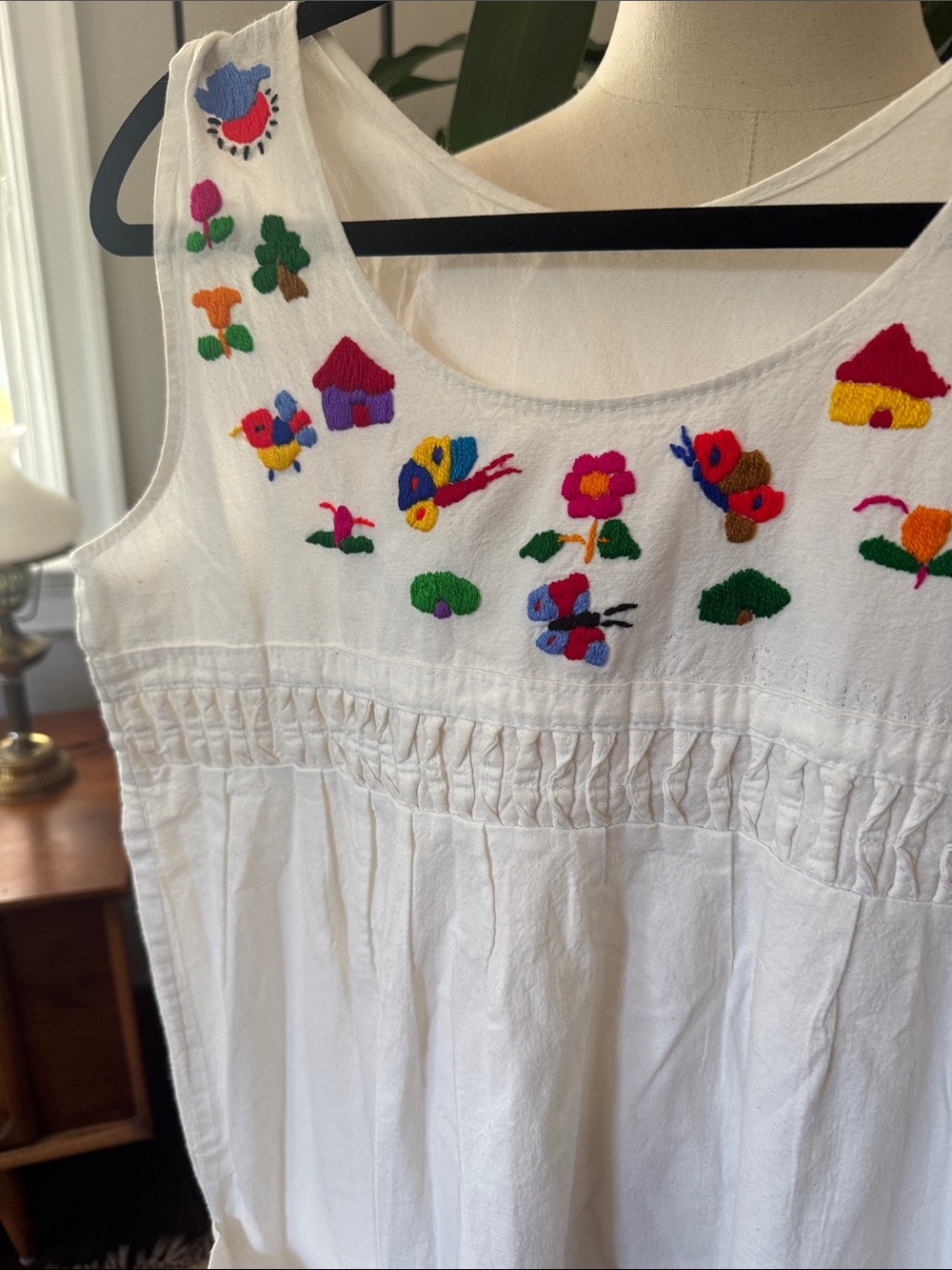 Vintage White Midi Dress with Colorful Floral Embroidery - Picture 3 of 8